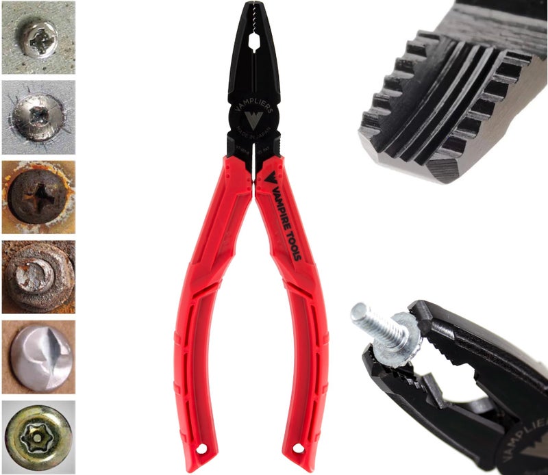 VAMPLIERS BRUTE 6.25" Stripped Screw Extractor Pliers. Made in Japan. Black Oxide Finish. Multipurpose Screw Removal Tool for Damaged/Stuck Screws & Fasteners. - Image 1